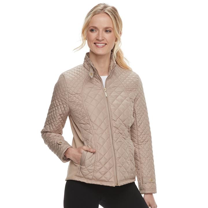 Women's Weathercast Quilted Moto Jacket, Size: Medium, White