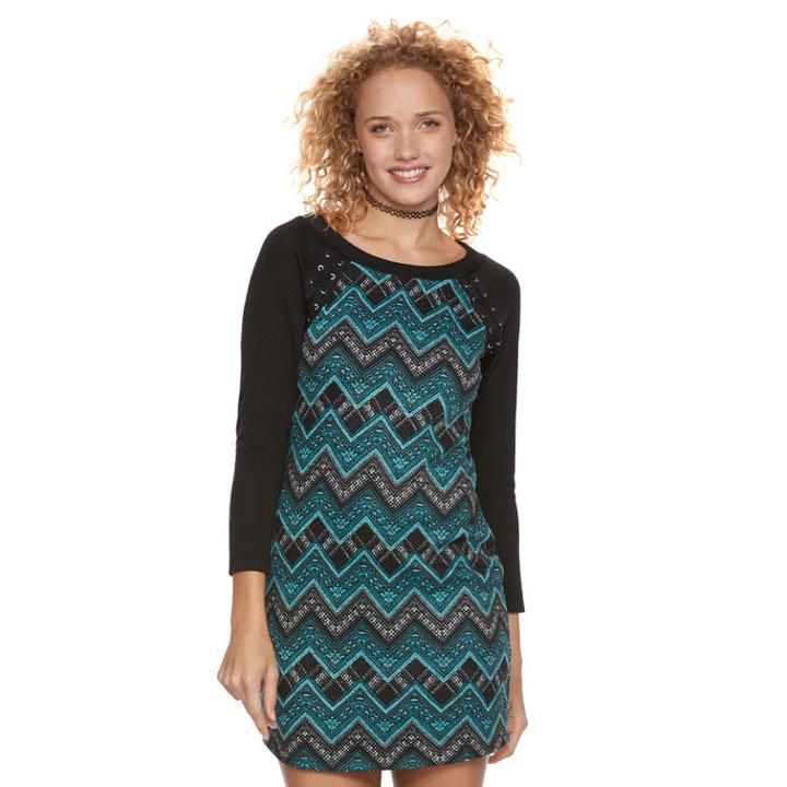 Juniors' Trixxi Chevron Lace-up Sweater Dress, Teens, Size: Xs, Oxford