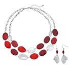 Red Hammered Double Strand Necklace & Drop Earring Set, Women's, Brt Red