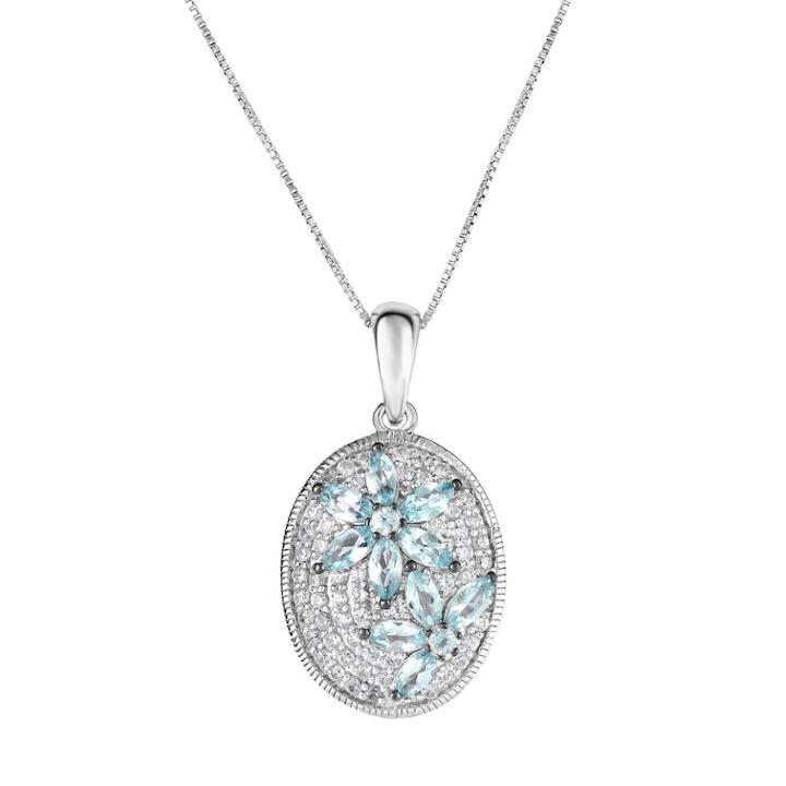 Sterling Silver Apatite & White Zircon Flower Pendant Necklace, Women's, Size: 18, Blue