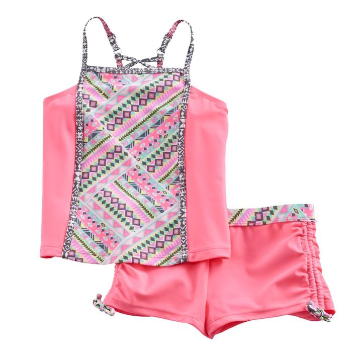 Girls 7-16 Free Country Tankini Top & Cinched Shorts Swimsuit Set, Size: 12, Med Pink