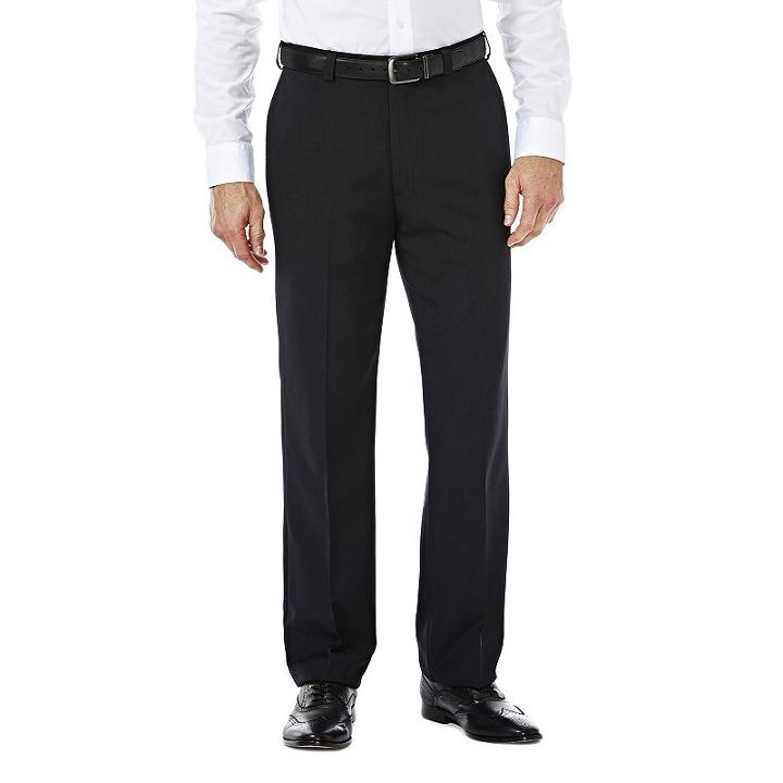 Men's Haggar Eclo Stria Straight-fit Flat-front Dress Pants, Size: 30x30, Black