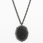 1928 Jet Simulated Crystal Flower Oval Charm Necklace, Women's, Size: 28, Black