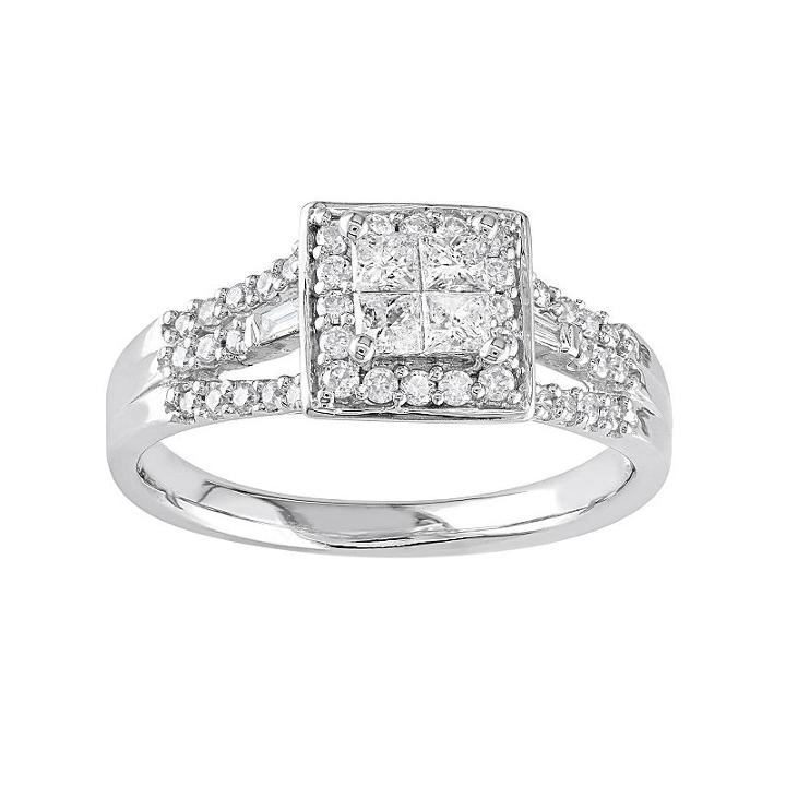 Diamond Square Halo Engagement Ring In 10k White Gold (1/2 Ct. T.w.), Women's, Size: 7
