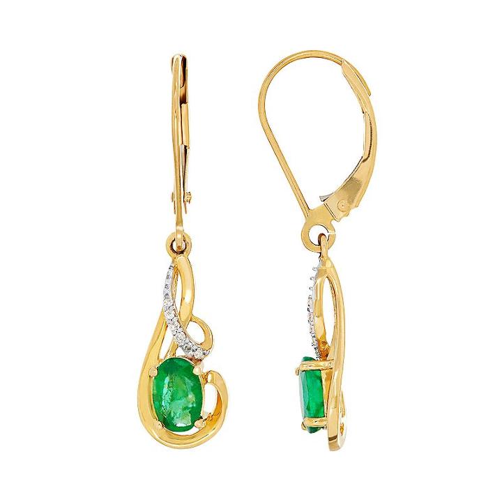 10k Gold Emerald & Diamond Accent Swirl Drop Earrings, Women's, Green