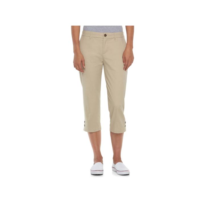 Women's Croft & Barrow&reg; Essential Button-hem Twill Capris, Size: 10, Lt Beige