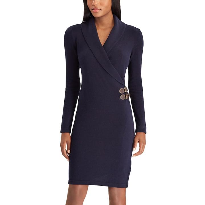 Women's Chaps Buckled Wrap Sheath Dress, Size: Small, Blue (navy)