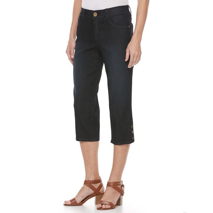 Women's Dana Buchman Snap Capri Jeans, Size: 8, Med Blue