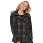 Juniors' Urban Republic Faux-fur Double-breasted Peacoat, Teens, Size: Small, Dark Grey