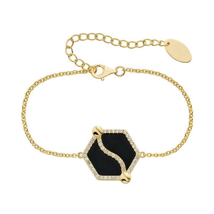 Onyx & Lab-created White Sapphire 14k Gold Over Silver Hexagon Bracelet, Women's, Size: 6.5, Multicolor
