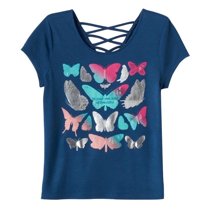 Girls Plus Size Mudd&reg; Criss-cross Lattice Back Tee, Size: 12 1/2, Med Blue