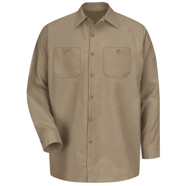 Men's Red Kap Classic-fit Industrial Button-down Work Shirt, Size: Large, Beig/green (beig/khaki)