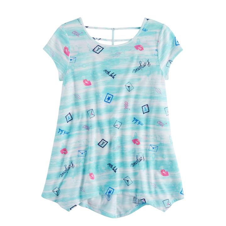 Girls 7-16 & Plus Size So&reg; Cage-back Printed Legging Tee, Size: 10, Light Blue