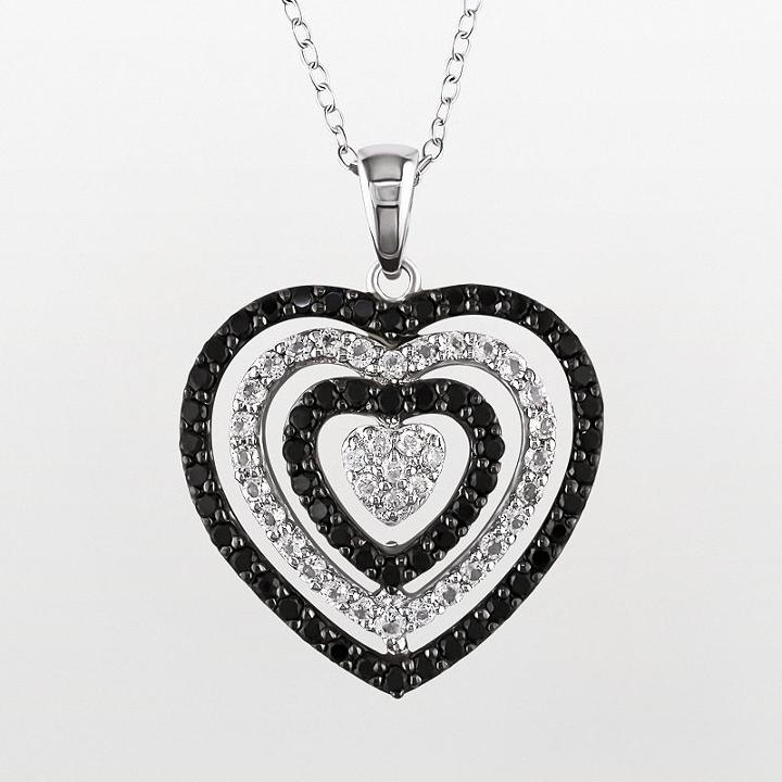 Sterling Silver Black Spinel, White Topaz And Diamond Accent Heart Pendant, Women's, Size: 18