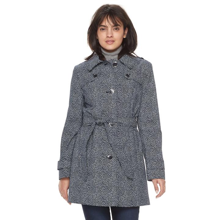 Women's Tower By London Fog Floral Short Trench Coat, Size: Large, Blue (navy)