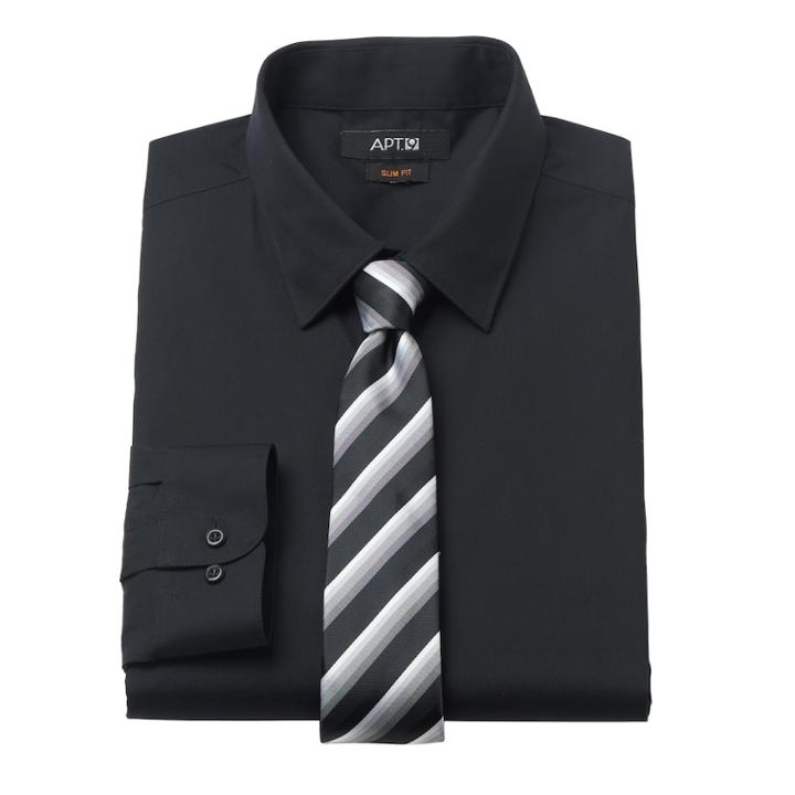Men's Apt. 9&reg; Slim-fit Dress Shirt & Tie Set, Size: 2x-36/37, Black