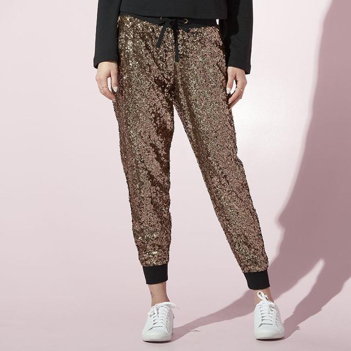 Women's Juicy Sequin Jogger Pants, Size: Xs, Gold