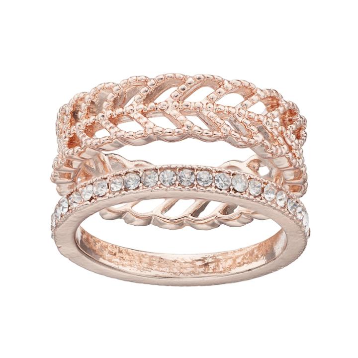 Lc Lauren Conrad Pave & Openwork Chevron Ring Set, Women's, Size: 9, Light Red