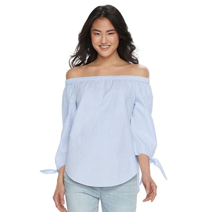 Juniors' So&reg; Poplin Off The Shoulder Top, Girl's, Size: Small, Med Blue