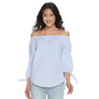 Juniors' So&reg; Poplin Off The Shoulder Top, Girl's, Size: Small, Med Blue