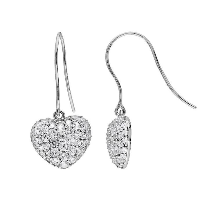 Sterling Silver Lab-created White Sapphire Heart Drop Earrings, Women's
