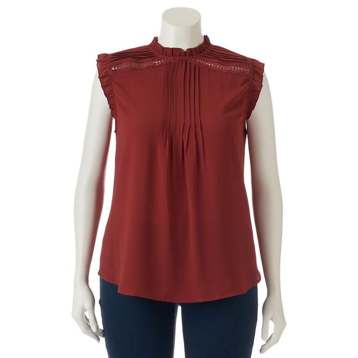 Juniors' Plus Size Heartsoul Ruffle Mockneck Top, Teens, Size: 1xl, Dark Red