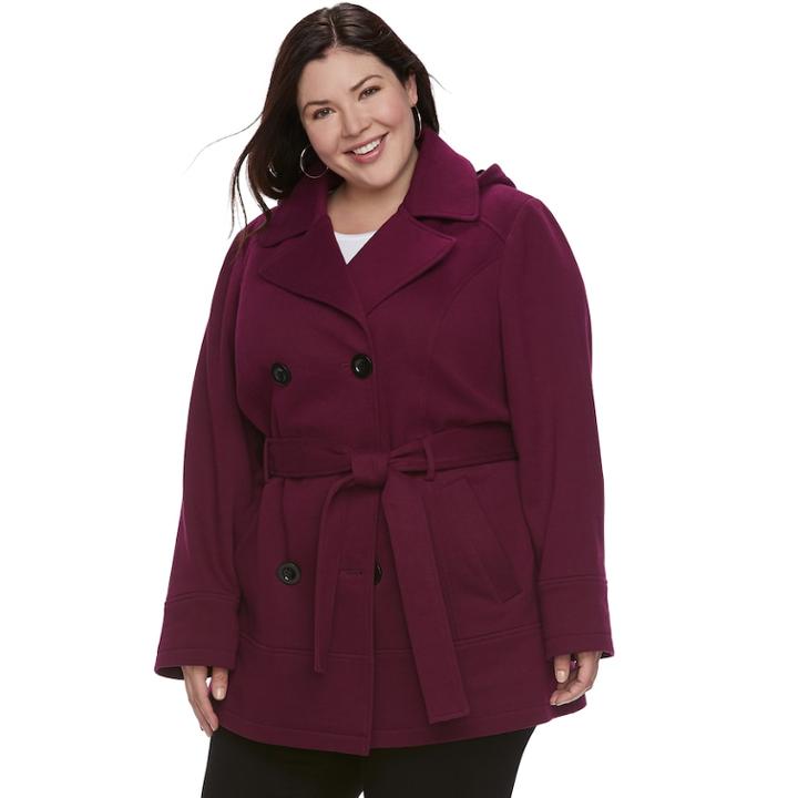 Plus Size D.e.t.a.i.l.s Hooded Double-breasted Fleece Jacket, Women's, Size: 2xl, Med Purple
