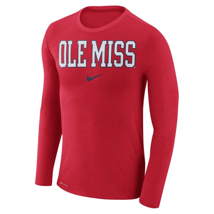 Men's Nike Ole Miss Rebels Marled Long-sleeve Dri-fit Tee, Size: Xl, Red
