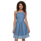 Juniors' So&reg; Fit & Flare Denim Dress, Girl's, Size: Small, Med Blue