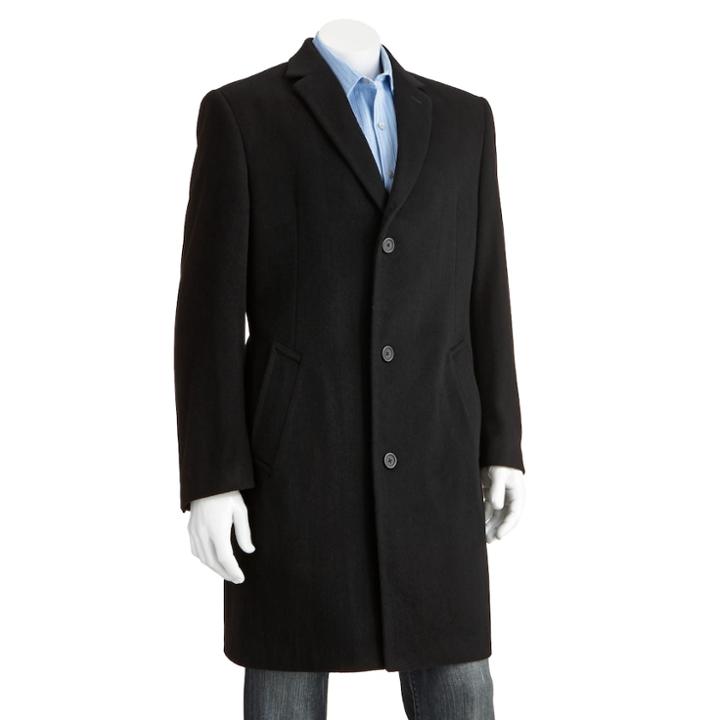 Men's Jean-paul Germain Classic-fit Jeffery 38-in. Wool-blend Top Coat, Size: 56 Long, Black