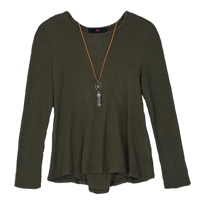 Girls 7-16 Iz Amy Byer Lace-up Back Swing Thermal Top With Necklace, Size: Small, Dark Green