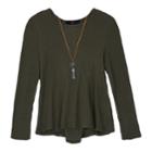 Girls 7-16 Iz Amy Byer Lace-up Back Swing Thermal Top With Necklace, Size: Small, Dark Green