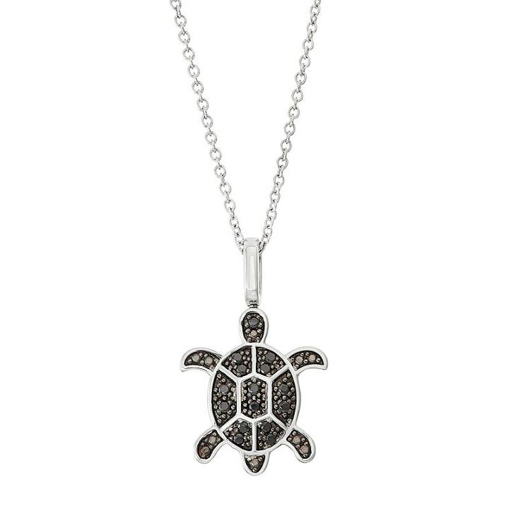 Sterling Silver 1/6 Carat T.w. Black & White Diamond Turtle Pendant Necklace, Women's, Size: 18