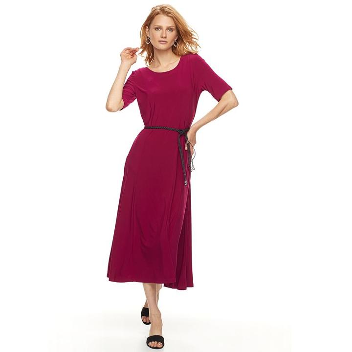 Women's Nina Leonard Solid Tea-length Dress, Size: Small, Med Red
