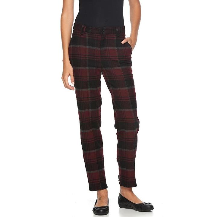 Women's Woolrich Richville Plaid Slim Wool Pants, Size: 6, Med Green
