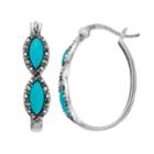 Tori Hill Sterling Silver Simulated Turquoise & Marcasite Oval Hoop Earrings, Women's, Blue