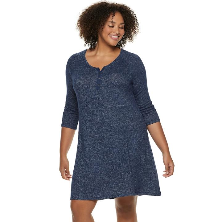 Juniors' Plus Size So&reg; Henley Swing Dress, Teens, Size: 2xl, Dark Blue