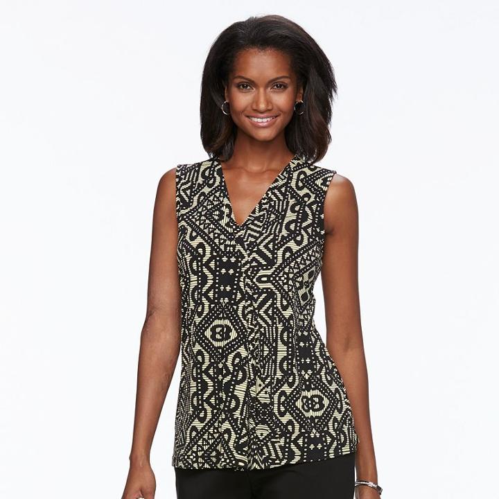 Women's Dana Buchman Pleated V-neck Tank, Size: Large, Brt Yellow