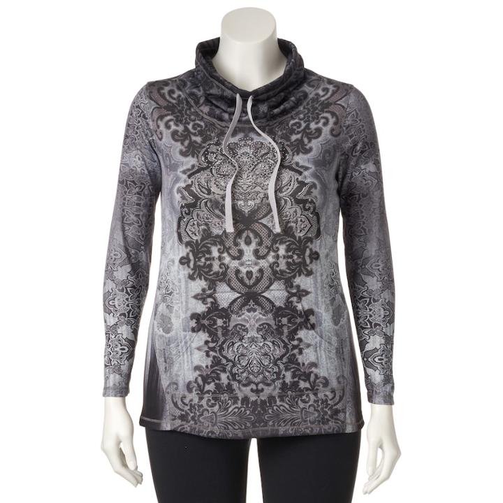Plus Size World Unity Embellished Graphic Cowlneck Top, Women's, Size: 1xl, Dark Grey