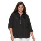 Plus Size Croft & Barrow&reg; Half-zip Crepe Shirt, Women's, Size: 2xl, Black