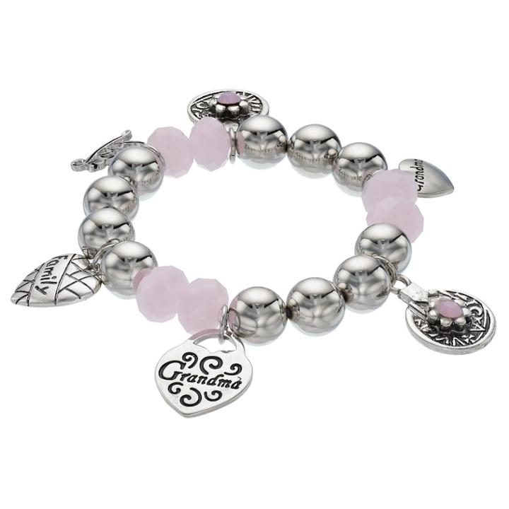 Grandma Heart Charm Stretch Bracelet, Women's, Light Pink