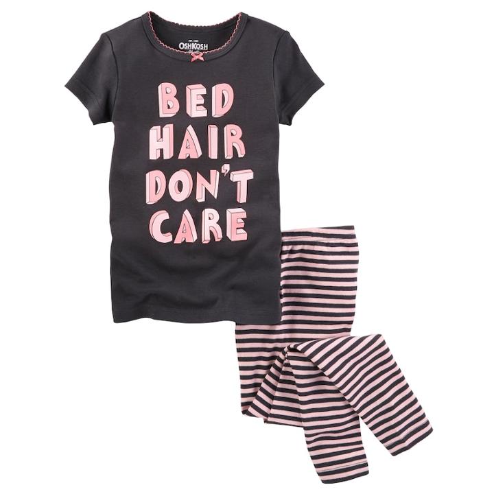 Girls 4-14 Oshkosh B'gosh&reg; Bed Hair Don't Care Tee & Striped Bottoms Set, Size: 8, Grey