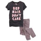 Girls 4-14 Oshkosh B'gosh&reg; Bed Hair Don't Care Tee & Striped Bottoms Set, Size: 8, Grey