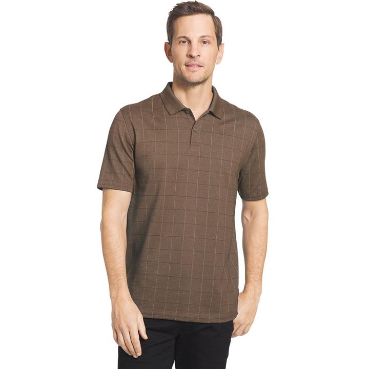 Men's Van Heusen Flex Stretch Windowpane Polo, Size: Small, Med Brown