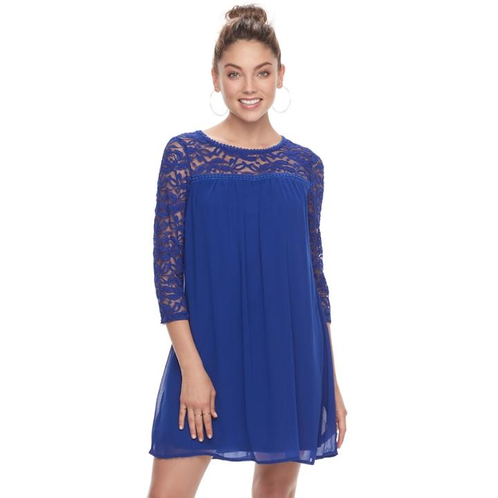 Juniors' Lily Rose Lace Yoke Swing Dress, Teens, Size: Large, Dark Green