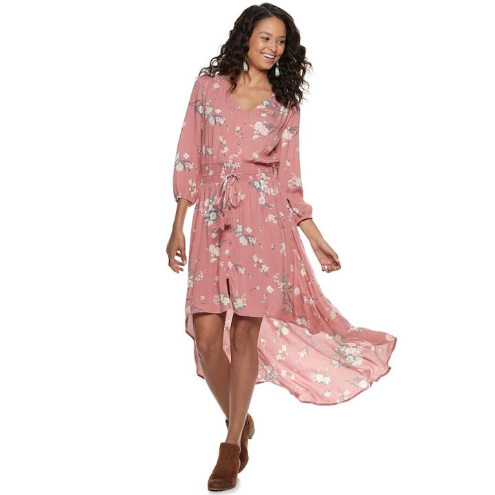Juniors' American Rag Floral High-low Crinkle Dress, Teens, Size: Xl, Grey