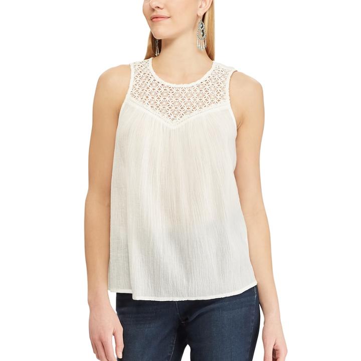 Women's Chaps Lace Yoke Swing Tank, Size: Xl, White