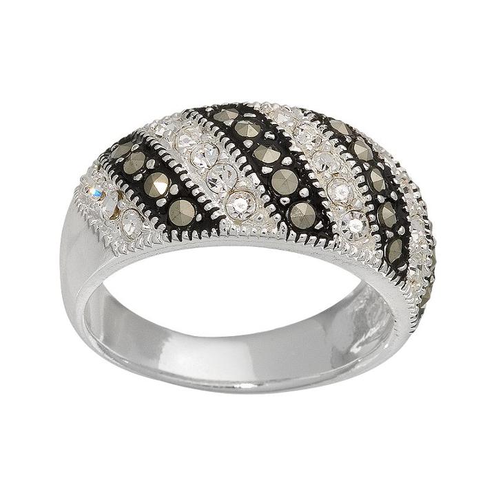 Sterling Silver Marcasite & Crystal Striped Ring, Women's, Size: 7, Grey