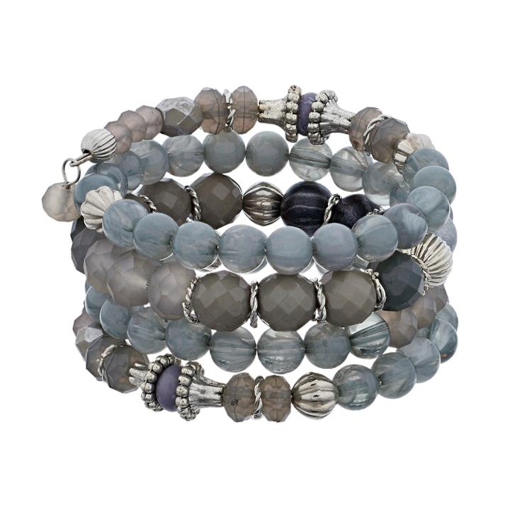 Beaded Coil Bracelet, Women's, Grey