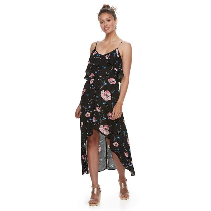 Juniors' Rewind Floral Ruffled High-low Maxi Dress, Teens, Size: Small, Black